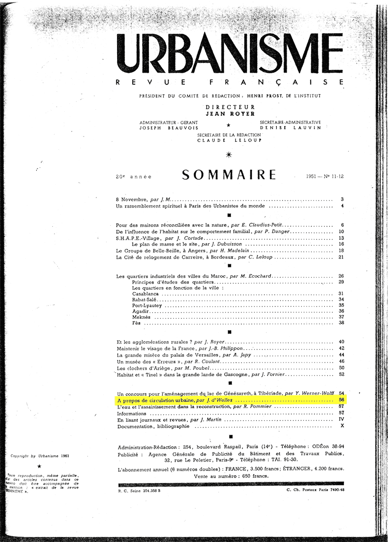 Revue Française Urbanisme, article À propos de circulation urbaine par J D'Welles