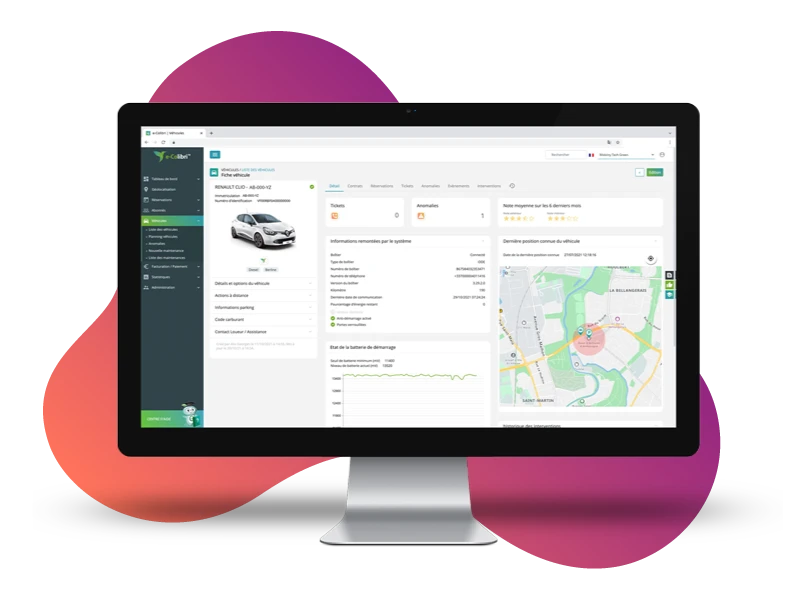 Plateforme de gestion e-Colibri : fiche d'un véhicule en autopartage